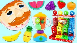 Feeding Mr. Play Doh Head Fruit Slime Smoothies Using Kitchen Toy Blender!