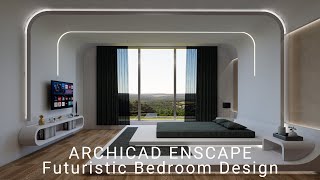 Futuristic bedroom design Archicad 26 Enscape