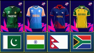 T20 World Cup 2024 All 20 team's New JerseyII IND,PAK,AUS,BAN,ENG,SA,NZ,WI,AFG,SL,NEP,ZIM unofficial