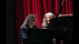 Martha Argerich and Baruch Meir performing works for piano Four-Hands by Maurice Ravel and Leo Smit.