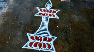 Karthigai deepam special kuthu vilakku kolam🌹Friday muggulu designs🌹deepam kolam designs with dots