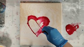 Valentine's day heart string pull acrylic pour | Mixed Media Girl fluid painting