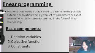 Linear Programming - decision variable, objective, and constraints
