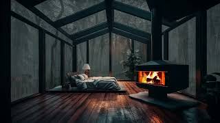 Relaxing Rain on Window with Fireplace Sounds for Sleeping, Study, Relax Rustic Cozy Nook Ambience