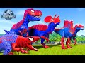 ALL RED SPIDER-MAN Battle in Jurassic World |Dinosaur fight vs Pro SuperHero Team Rescue Batman