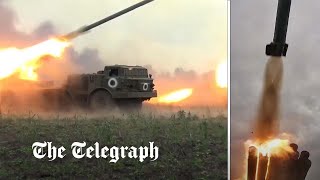 Russian forces fire hurricane rocket system at Ukrainian target