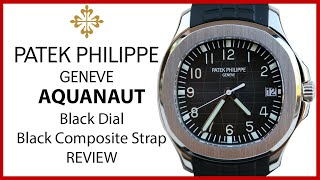 ▶ Patek Philippe Aquanaut 40mm Black Embossed Arabic Date Stainless Steel Rubber - REVIEW 5167A 001