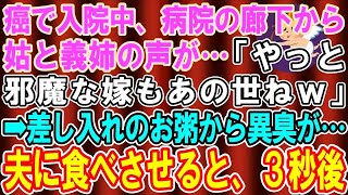 【総集編】【スカッとする話】癌で入院中、病院の廊下から義母のヒソヒソ声が…姑「もうすぐ嫁もあの世行きねｗ」→直後、義母が差し入れに持ってきた手作りのお粥が怪しかったので、夫に食べさせた結果ｗ【修羅場】