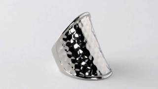 Black Ruthenium Finish Hammered-Style Concave Cigar Band Ring