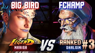 SF6 ▰ BIG BIRD (Marisa) vs FCHAMP (#3 Ranked Dhalsim) ▰ High Level Gameplay