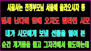 실화사연 - 시골사는 친정부모님 서울에 올라오시자 똥 냄새 난다며 옆에 오지도 말라던 시모 내가 시모에게 보낸 선물을 열어 본 순간 게거품을 물고 그자리에서 졸도하는데 /