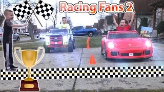 Power Wheels Driveway Racing with Fans! | KidTraxx Sportrax Peg Perego Vehicle Collection