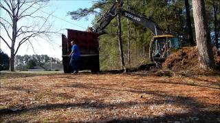 Volvo 160 Excavator Loading Big stumps