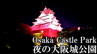 【大阪】3月末の夜の大阪城公園を散歩   Osaka Castle Park at night 4K