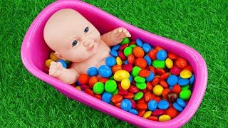 Satisfying Video l Mixing Candy in 3 Rainbow BathTubs \u0026 Magic Skittles \u0026 Slime Cutting ASMR