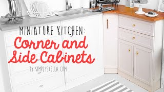 DIY MINIATURE: How to make CORNER & SIDE kitchen CABINETS  for DOLLHOUSES or BARBIE dolls with wood!
