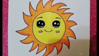 تعليم رسم الشمس وتلوينها للاطفال والمبتدئين خطوة بخطوة | how to draw the sun