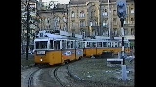 1995.12.21. A régi Baross tér 44-es 67-es villamosok, 80-as troli, és töménytelen mennyiségű Ikarus