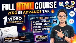 LEC 3 HTML Lists Complete Tutorial🔥| Ordered List, Unordered List & Nested Lists#webdevelopment#code