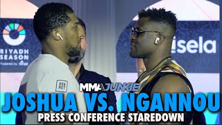 Anthony Joshua vs. Francis Ngannou Intense at Pre-Fight Press Conference Faceoff in Saudi Arabia