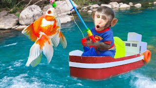 Baby Monkey Bim Bim Goes Koi Fishing With Rabbit Ducklings | Animals Funny