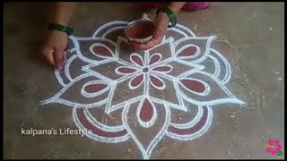 Aadi matham special //simple method//flowers PADI Kollam// pandaga muggulu// easy rangoli//25