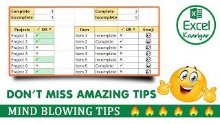 TICK MARK AND CROSS MARK IN CHECKLIST || EXCE'S TIPS \u0026 TRICKS #excel #checklist #excelkaarigar