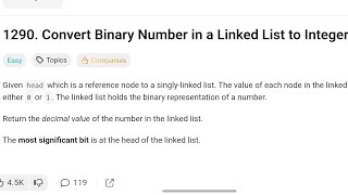 Convert Binary Number in a Linked List to Integer | Leetcode 1290 | Java Solution | Daily Leetcode