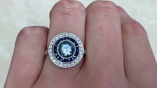 1ct Center Round Aquamarine \u0026 Sapphire and Diamond Halo Ring - Colorado Ring - Hand Video