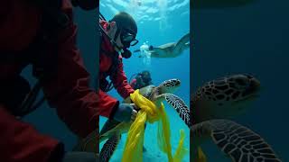 Sea Turtle Stuck in Plastic Debris