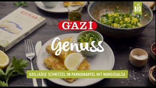 GAZİ „Bio Grillkäse-Schnitzel im Pankomantel mit Mangosalsa \