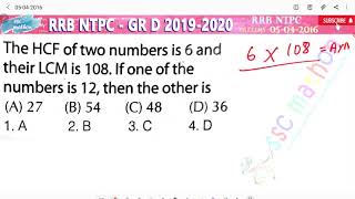 the HCF of two numbers is 6 and their LCM is 108 if one of the numbers is 12 then the other is