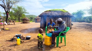 African village life/Cooking Village food Peanut butter Chicken with Rice for Breakfast