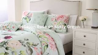 Bebejan Rose On Misty Green 5-Piece Reversible Comforter Set | Luxury Comforters