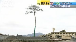 【震災1年】「奇跡の一本松」に献花　陸前高田市（12/03/11）