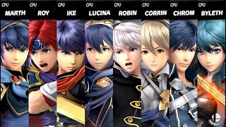 Marth VS Roy VS Ike VS Lucina VS Robin VS Corrin VS Chrom VS Byleth LV 9 CPU Smash Bros Ultimate