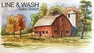 Line and Wash Lesson - Watercolor and Pen and Ink Landscape Sketch