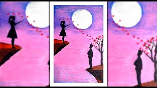 Love Couple in Long distance Relations drawing with Oil Step by Step For Beginner | #4