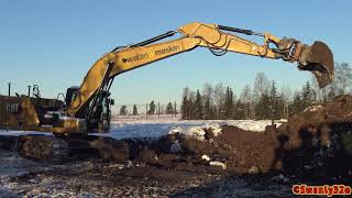 4K| CAT 330 Excavator Digging And Piling Mud