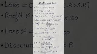 Profit and loss maths formula#study #shorts #...