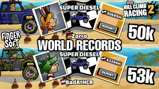 WORLD RECORDS - 50K & 53K with SUPER DIESEL in BEACH | Hill Climb Racing 2