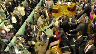 Punches and songs as Ugandan MPs fight over Museveni future