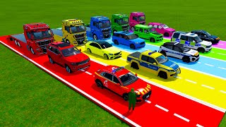 TRANSPORTING ALL MODELS OF SUPER CARS vs POLICE CARS WITH BIG MAN TRUCKS🚓Farming Simulator 22