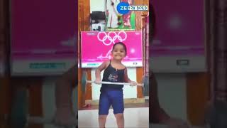 Junior Mirabai Chanu is going Viral #Cute little girl doing weightlifting with #MirabaiChanu, #Tokyo