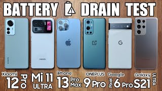 Xiaomi 12 Pro vs OnePlus 9 Pro / iPhone 13 / S21 Ultra / Pixel 6 / Mi 11 Ultra - BATTERY DRAIN TEST!