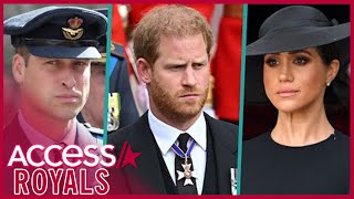 Prince William Welcomes Prince Harry & Meghan Markle To Seats At Queen's Funeral