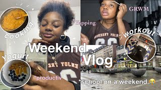 WEEKEND VLOG | SCHOOL ON A WEEKEND ‼️😭,productive,Pilates,Grwm,cooking,rainy day