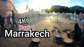 ⁴ᴷ MARRAKECH sunset walk 🇲🇦 Square Jamaa Lafna and traditional market, Morocco 4K (part 1)