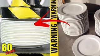 【60秒間の実験】油圧プレス100トン VS セラミック皿 | Ceramic Plates (60 Seconds!)