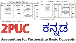 #2 2PUC Partner's Capital Account||fixed capital method||fluctuating capital method(Kannada)